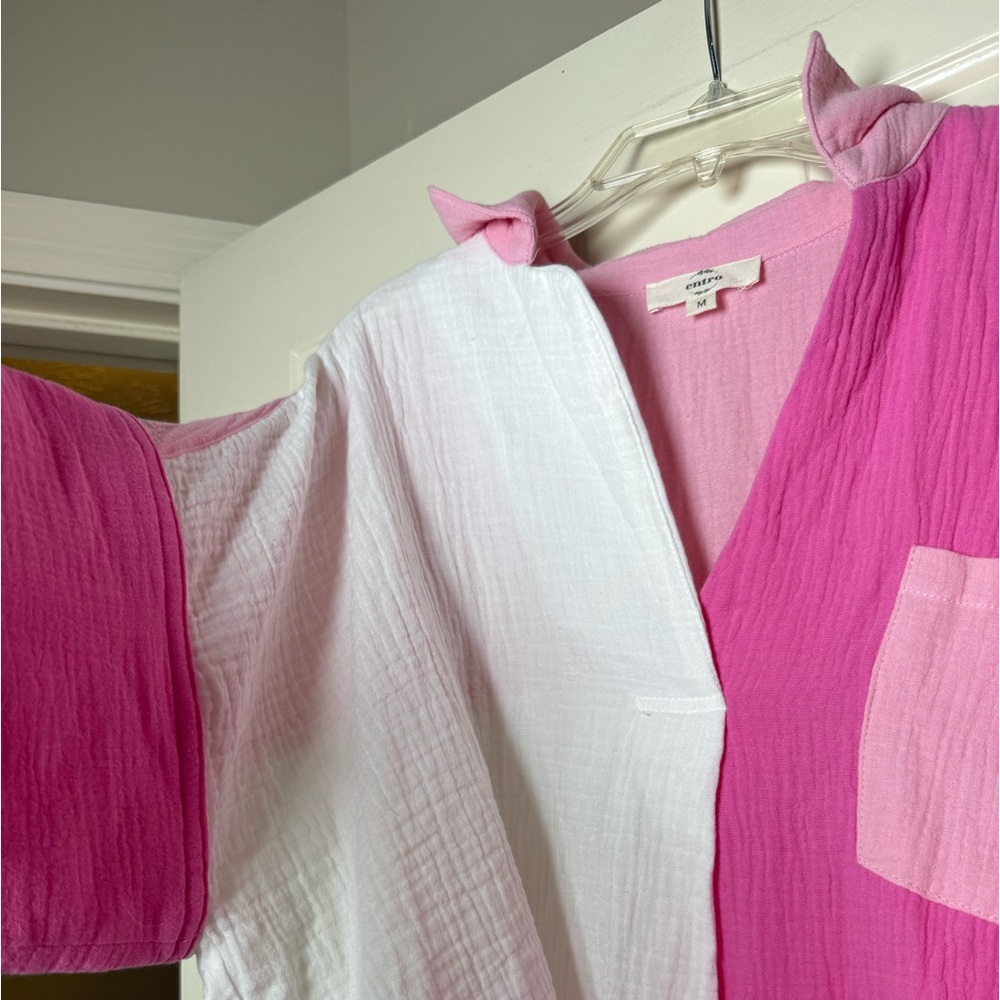 Entro Pink Color Block Style Button Up Top‎ - Picture 10 of 14